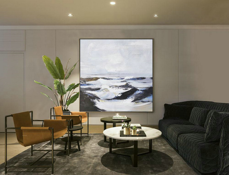 Original Extra Large Wall Art,Oversized Palette Knife Painting Landscape Painting On Canvas,Acrylic Painting Large Wall Art,White,Blue,Black.etc